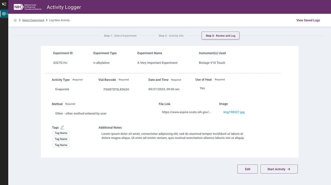 Activity Logger screen 03