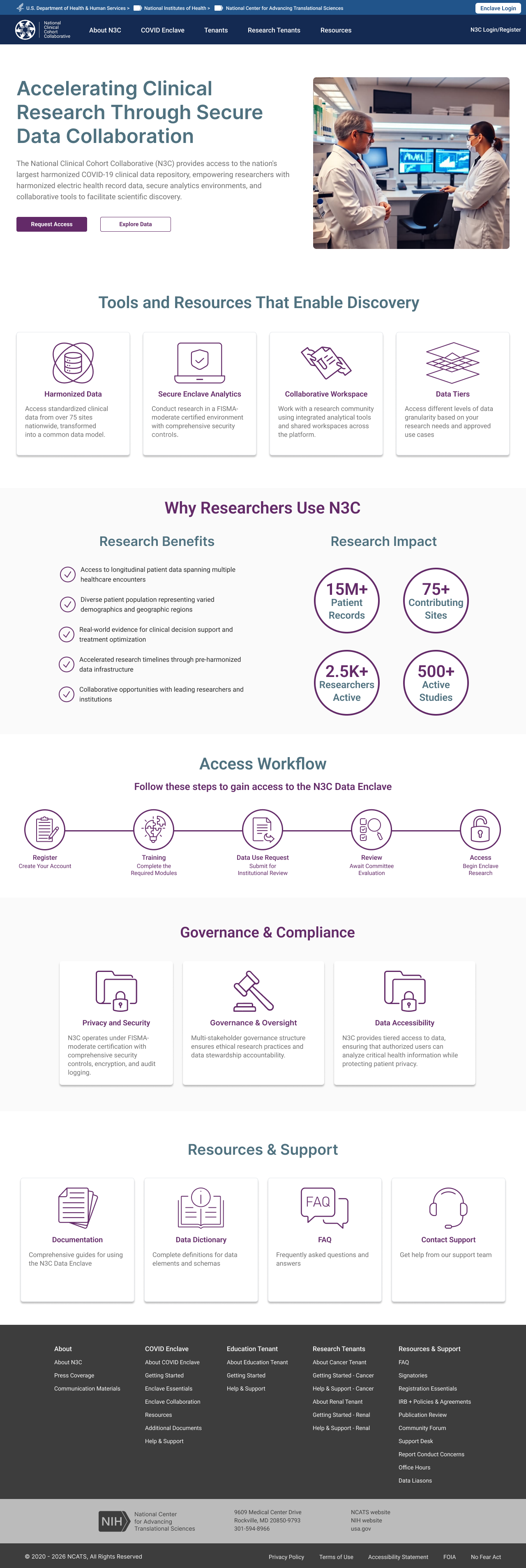 Redesigned N3C landing page