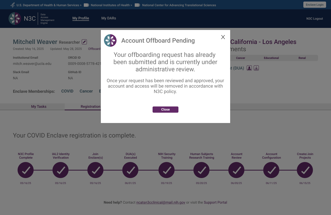 Account offboard pending modal