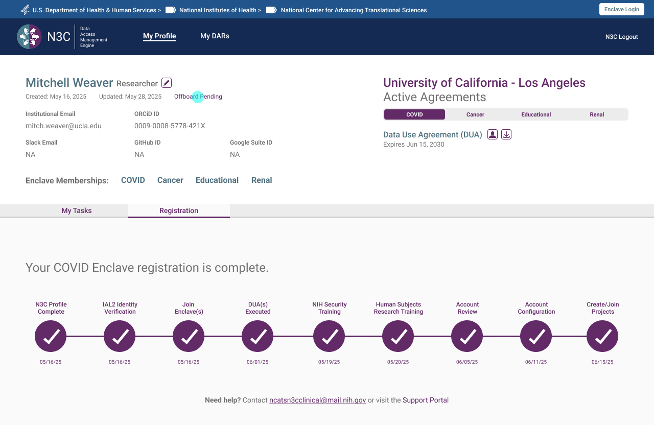 Profile showing offboard pending status