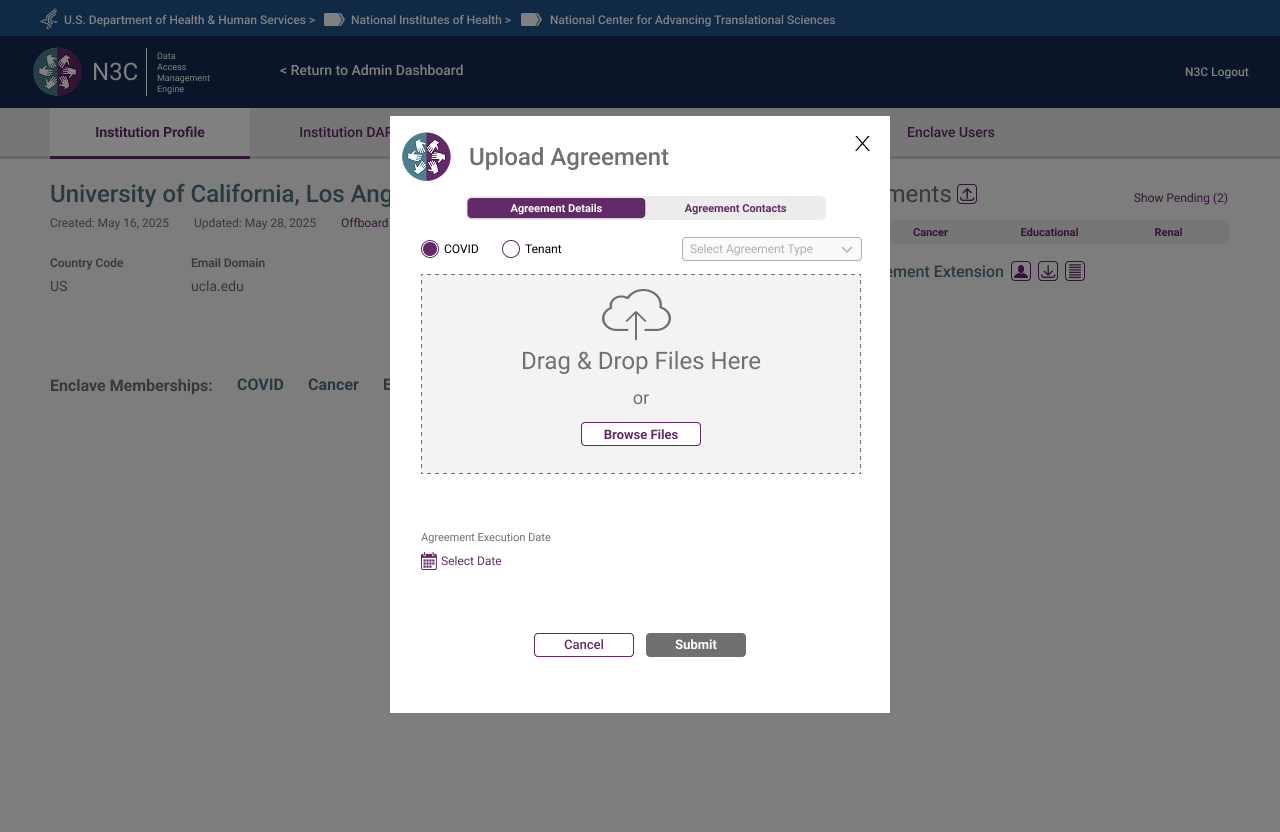Upload Agreement — details tab