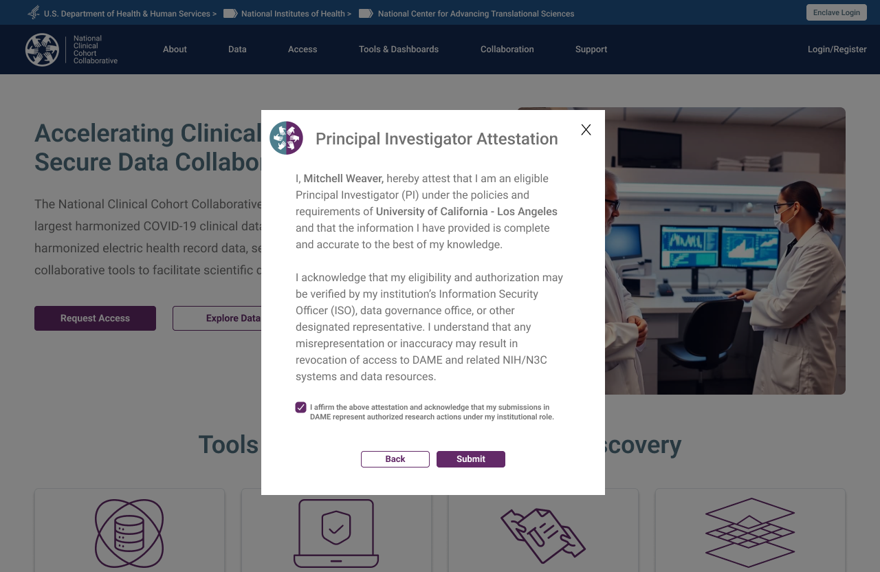 PI Attestation modal — confirmed state