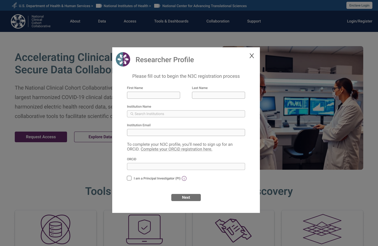 Researcher Profile Creation modal