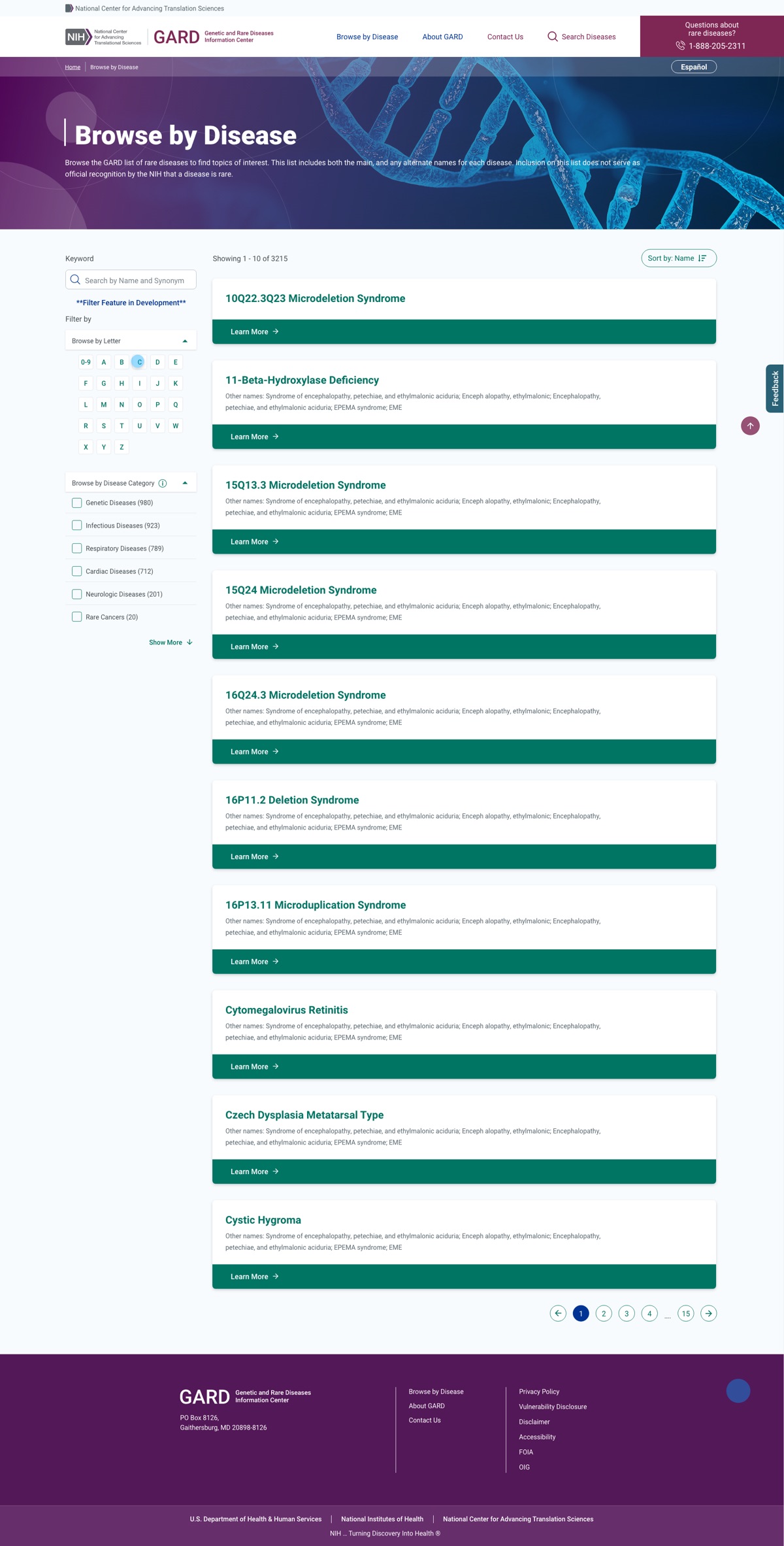 GARD 2.0 — browse by disease index