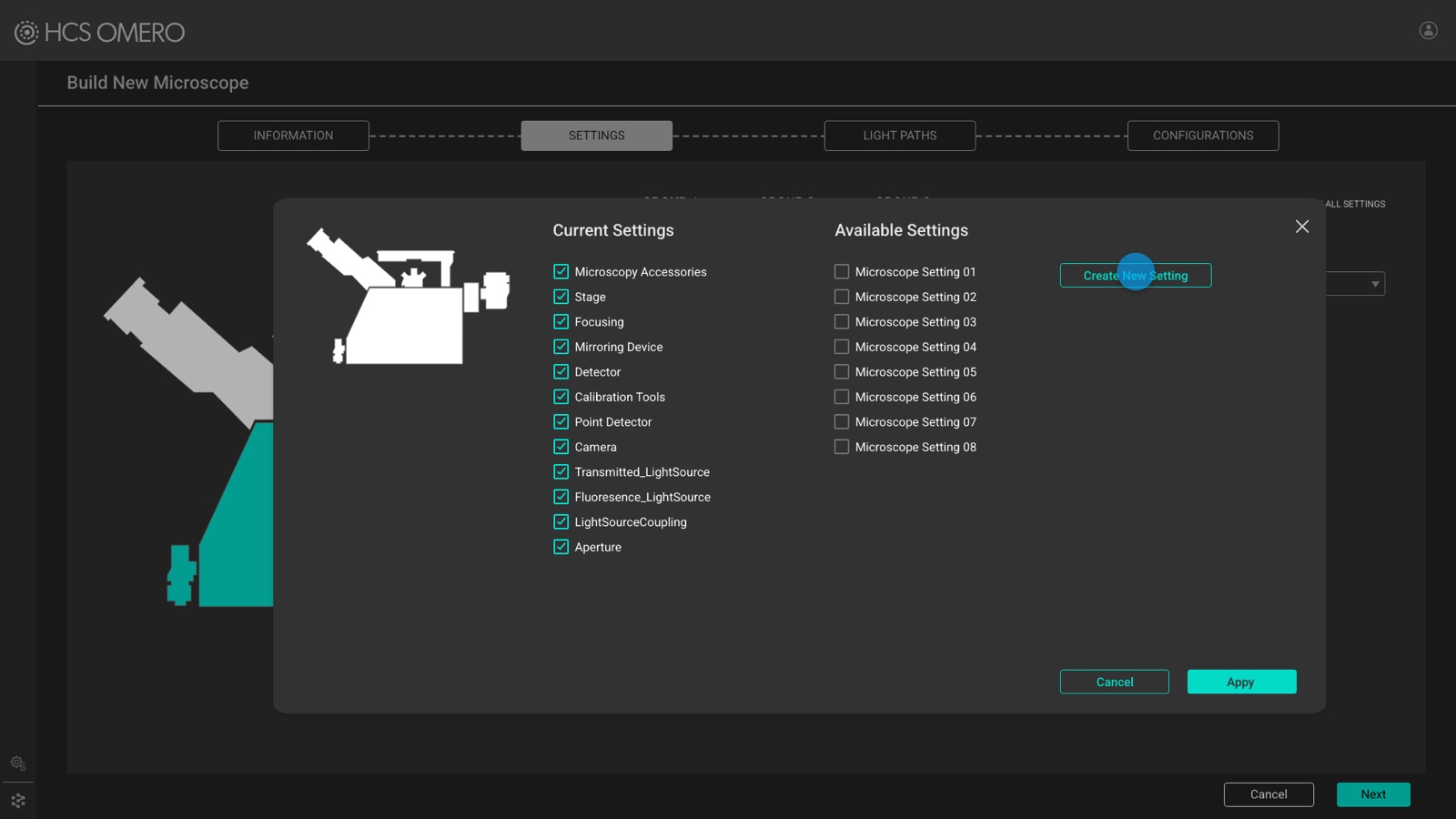 HCS OMERO — current and available microscope settings