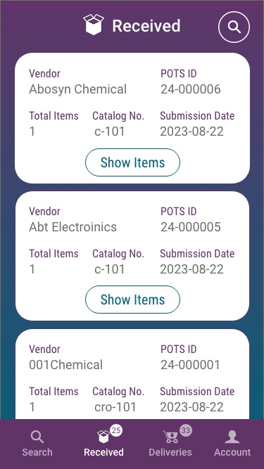 SOS Mobile — received packages