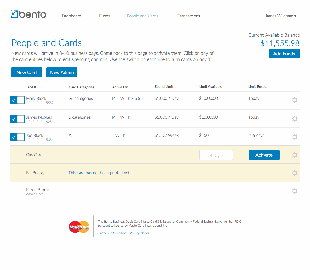 After — one consistent button style, the two add actions consolidated into a single Add More control, and only a card's active days shown