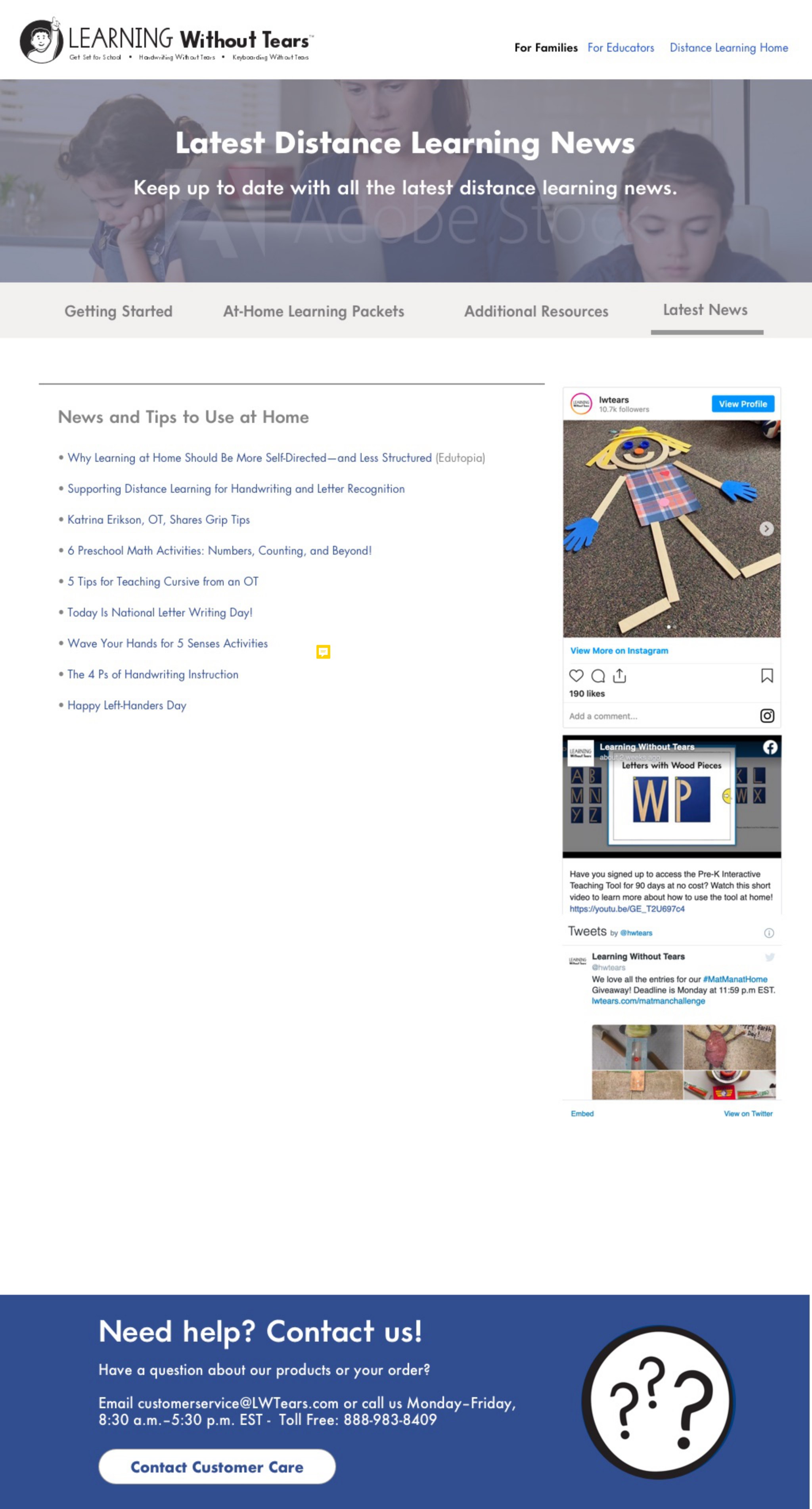 Latest distance learning news — tips and at-home activities, with social posts alongside