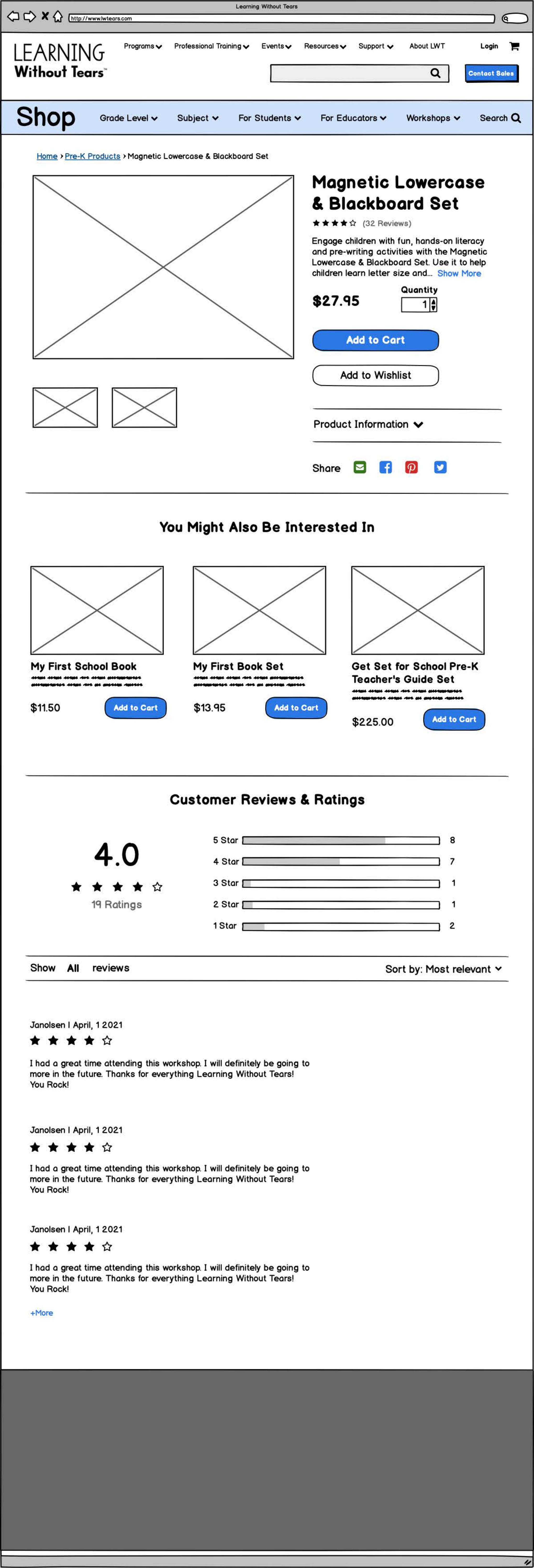 Webstore product detail wireframe