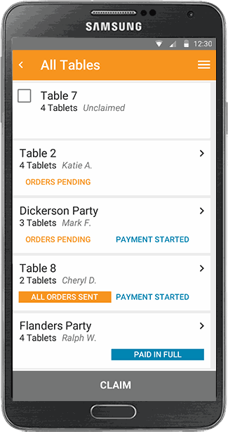 4.0 handheld — all tables with color-coded status tags