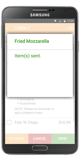 4.0 handheld — contained 'Item(s) sent' confirmation