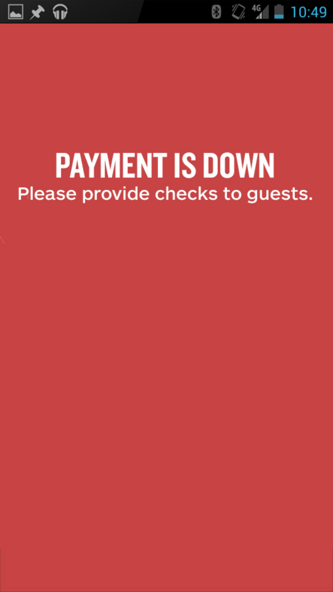3.0 handheld — full-screen takeover for a payment outage