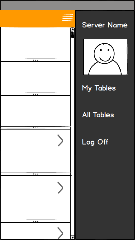 4.0 handheld wireframe — navigation drawer