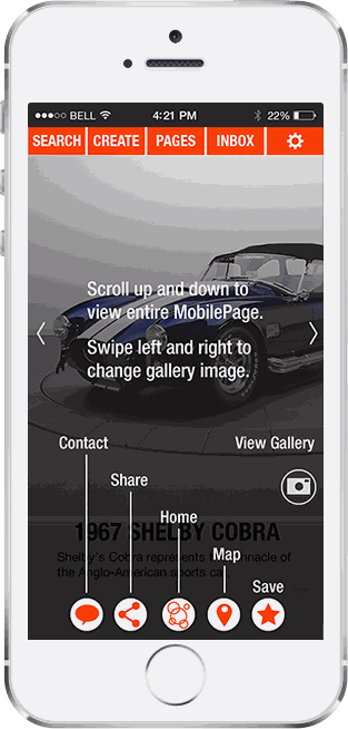 MobilePages listing — coach marks: scroll to view, swipe to change gallery image