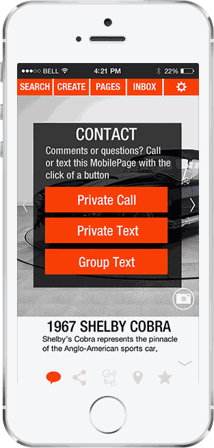 MobilePages listing — contact: Private Call, Private Text, Group Text
